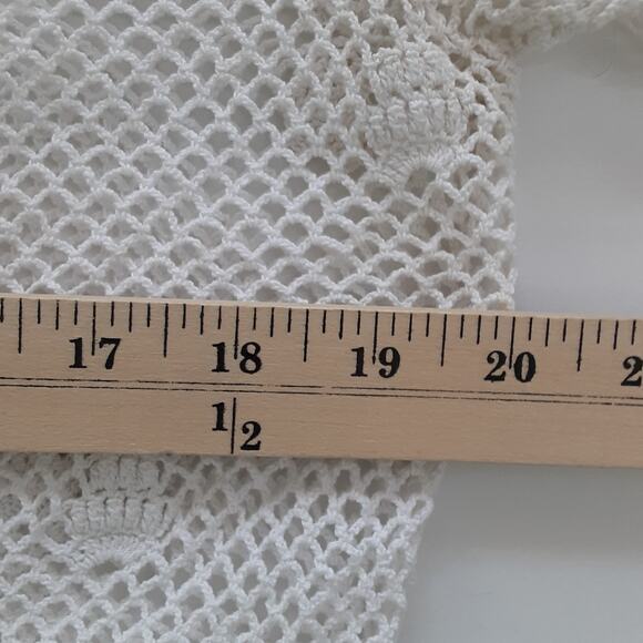 Vintage 80s Fishermen Net Crochet Cardigan Sweater White 100% Cotton Sheer Boho - Picture 7 of 9
